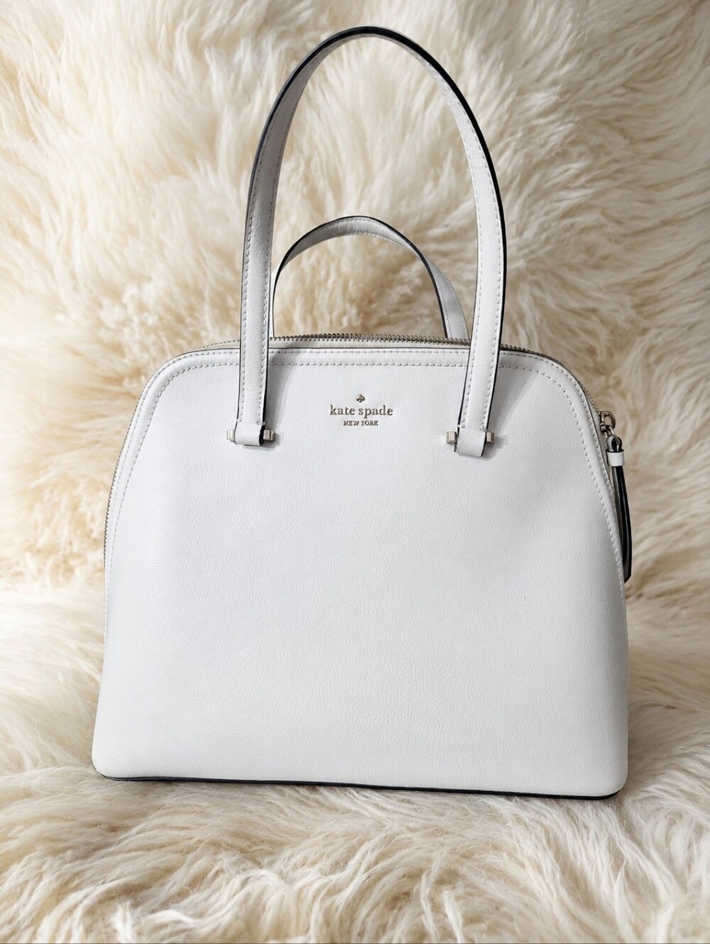 Kate Spade White Leather Dome Satchel with Double Top Handles
